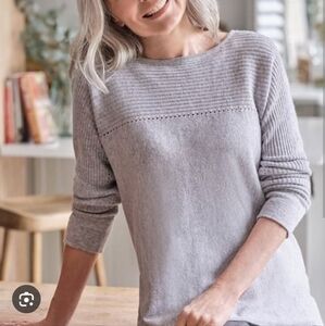 WoolOvers Cashmere Merino Wool Rib Yoke‎ Pointelle Sweater- XS